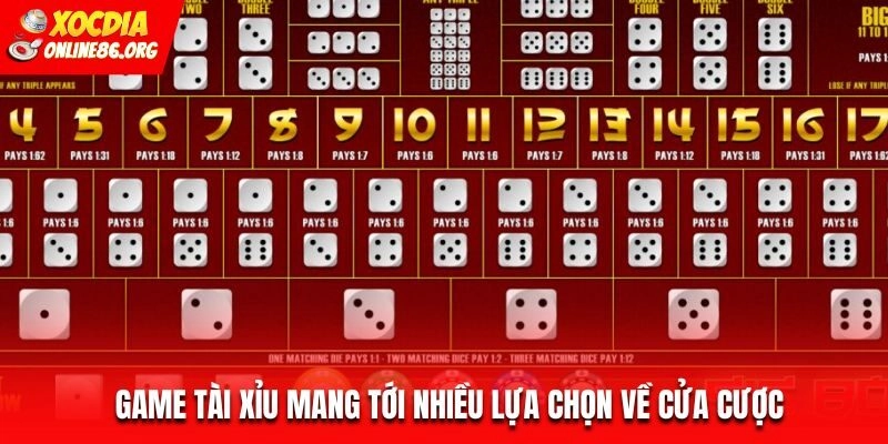 tai xiu lua chon cua cuoc Game Tài Xỉu mang tới nhiều lựa chọn về cửa cược